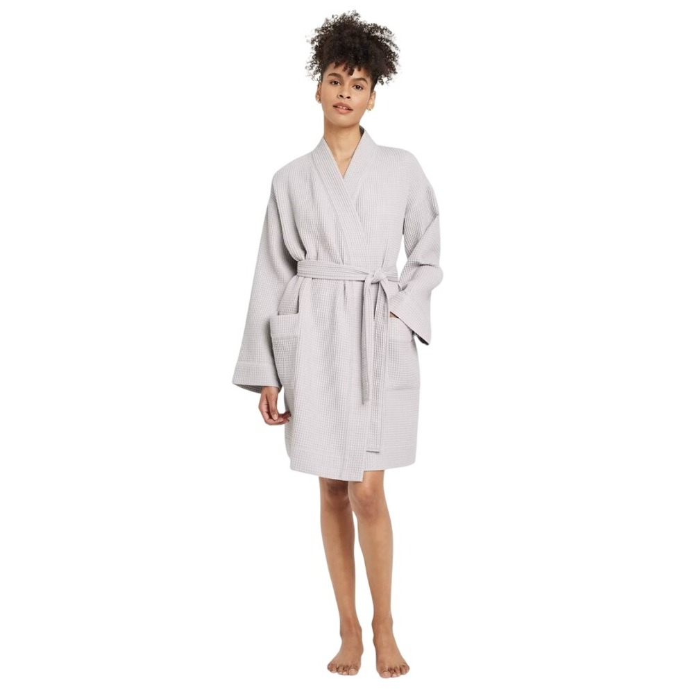 Auden Women's Gray Waffle Knit Long Sleeve Sleepwear Robe Size M/L